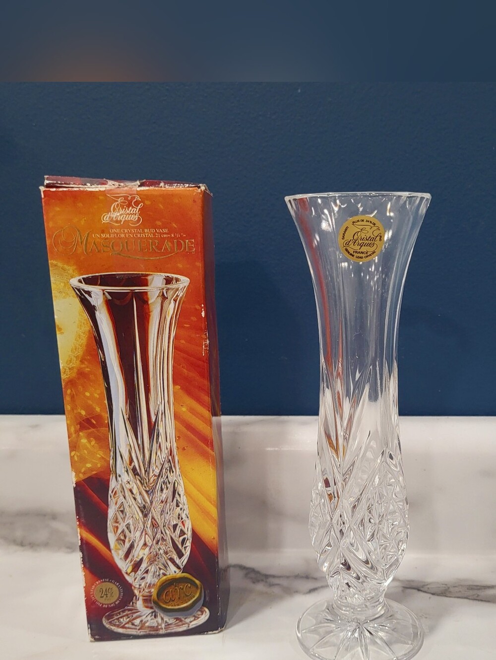 Vintage Cristal D’Arques Masquerade Bud Vase 24% Lead Crystal 8.25” France